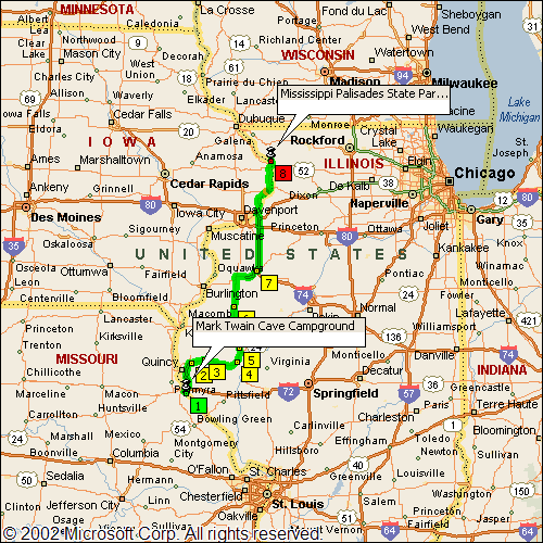 Hannibal, MO to Mississippi Palisades State Park Campground